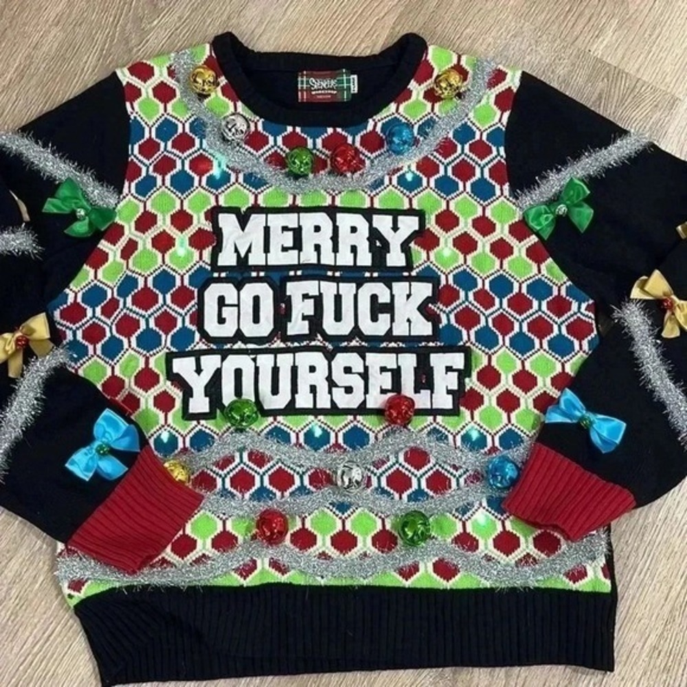Spencer's Ugly Christmas Sweater Lights Up Tinsel Ornaments Unisex XL
